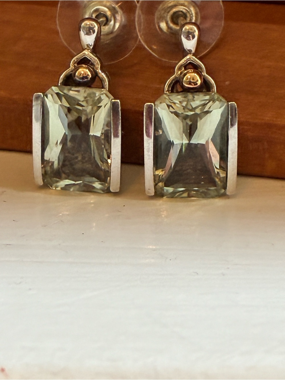 Emerald cut green amethyst earrings